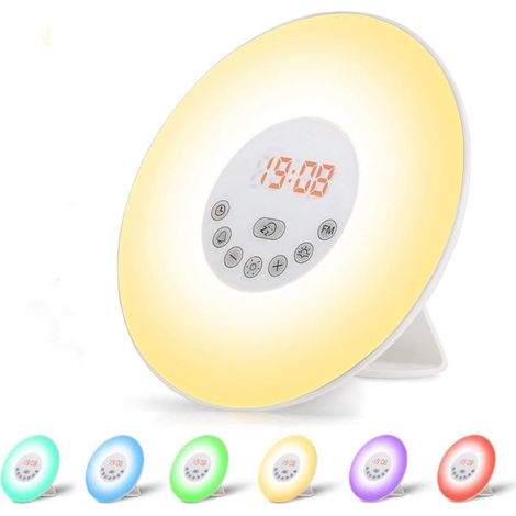 Beleuchteter Wecker, Led-nachttischlampe Mit Touch-steuerung, Sonnenaufgangs- Und Sonnenuntergangssimulation, 10 Helligkeitsstufen, Schlummerfunktion, 6 Naturgeräusche Und 7-farbiges Nachtlicht Für Ba