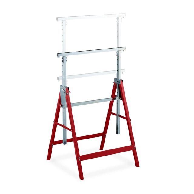 Klappbock, 2er Set, 7-fach höhenverstellbar, bis 200 kg, klappbare Arbeitsböcke, Werkstatt, Stahl, rot/silber - Relaxdays