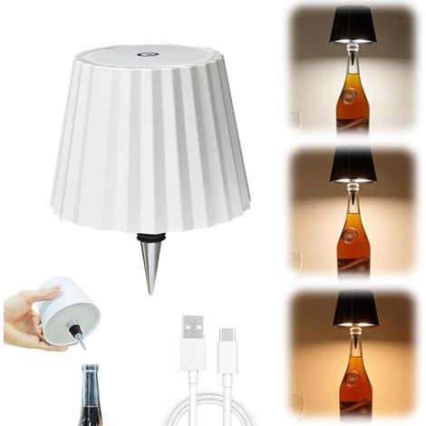 (weiß) Kabellose Flaschenlampe, Tragbare Kabellose Led-flaschenlampe Mit 3 Dimmstufen, Wiederaufladbarer Lampenkopf Für Weinflaschen, Berührungsempfindliche Tischlampe Für