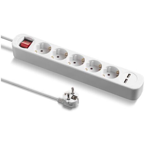 5-fach Steckdosenleiste Mit Eur/schuko-steckdosen, 2 Usb-anschlüssen, 2 M Kabel, 2,4 A Stromstärke, Beleuchtetem Schalter
