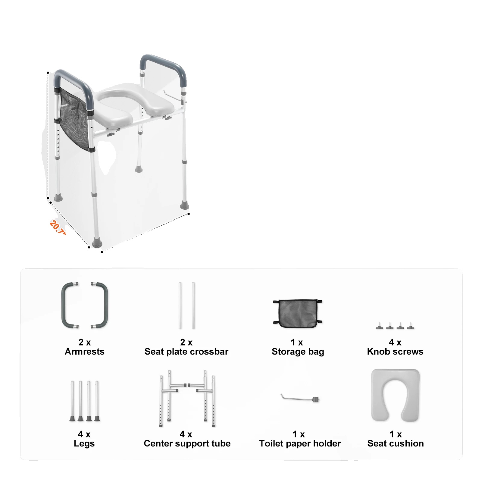 Erhöhter Toilettensitz, 7-fach Höhenverstellbar, Komfortables Polster