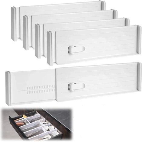 Weiße, 4er-set Verstellbare Schubladeneinsätze Aus Kunststoff, 27–47 Cm, Schubladenorganizer, Schubladeneinsätze, Verstellbar Für Schränke, Küchen Und Büros
