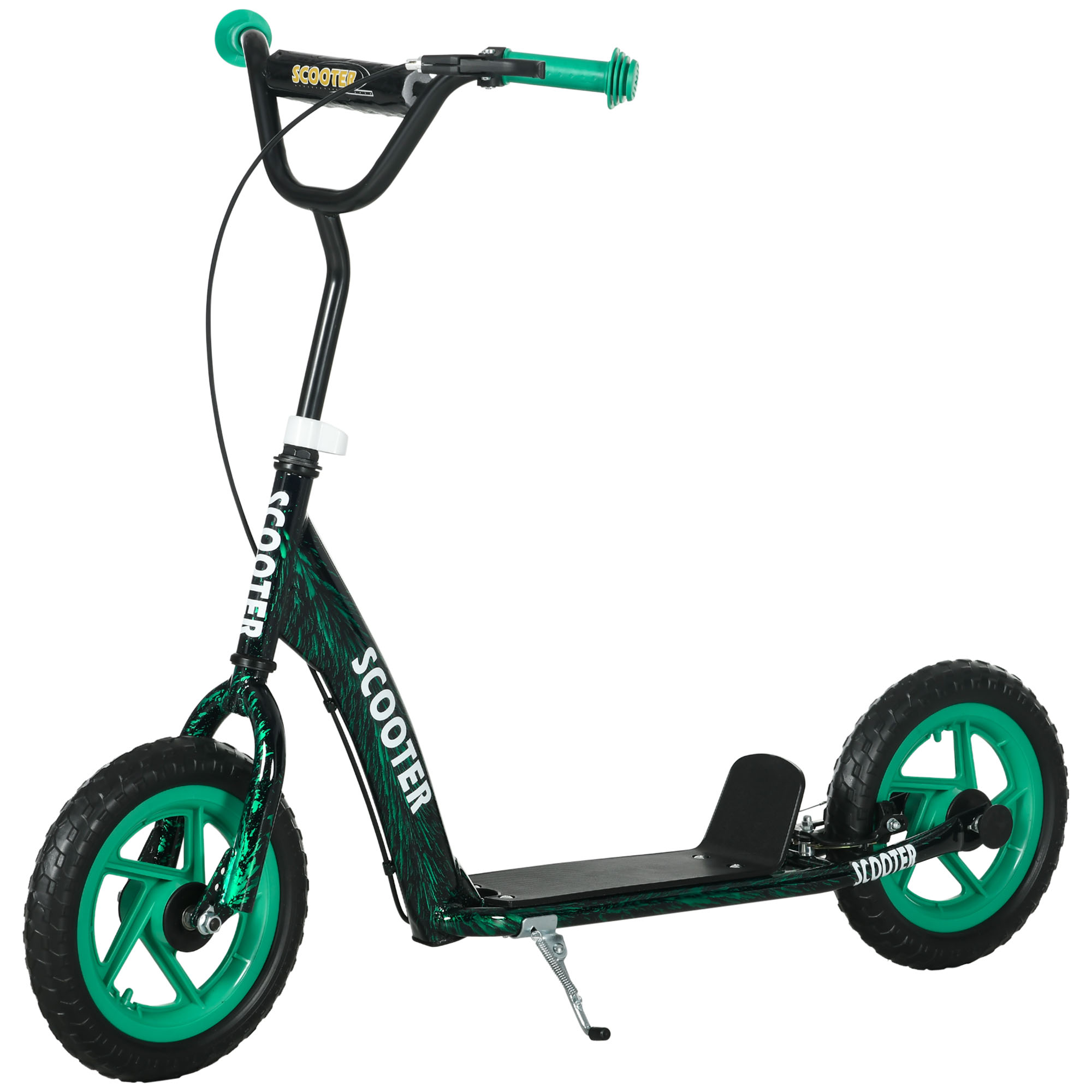 Kinderroller, Höhenverstellbarer Tretroller Für Kinder, Mit Bremse, Ständer, 2 Räder, Stahl, Grün