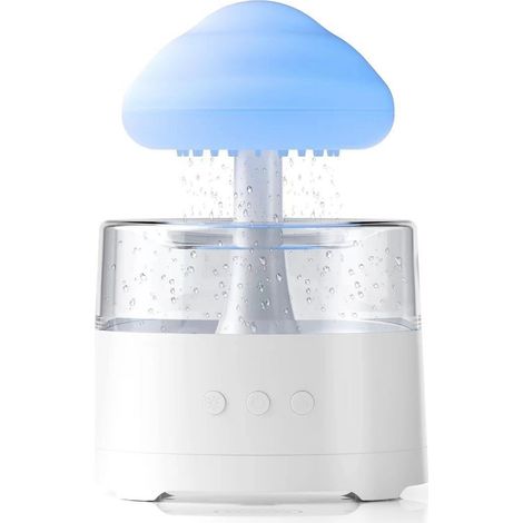 450 Ml (weiß) Luftbefeuchter Mit Regeneffekt, Ätherischen Ölen, Pilzlampe, Regenwolke, 7 Mehrfarbigen Leds, Leiser Betrieb Für Schlafzimmer, Büro Und Zuhause