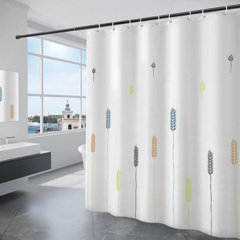 Weißer Duschvorhang 180x200cm, Wasserdichtes Polyestergewebe, Maschinenwaschbar, Badezimmervorhang Mit 12 Haken