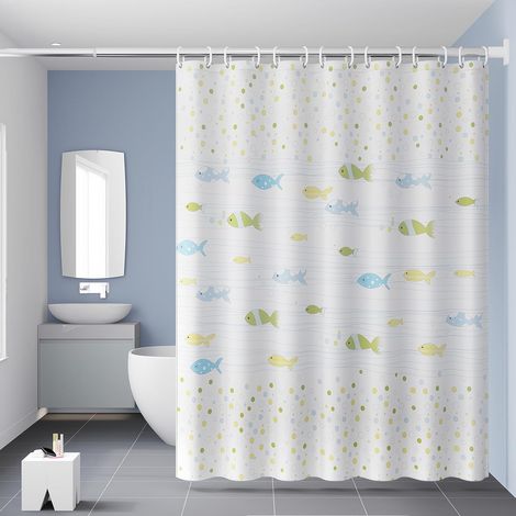 Duschvorhang Mit Fischmotiv, 200 X 180 Cm, Schimmelresistent, Modernes Muster, Wasserdichtes Peva, Mit 12 Haken