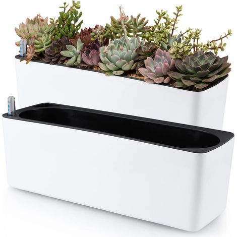 Selbstbewässernde Blumentöpfe, Rechteckiger Blumentopf Mit Wasserstandsanzeige, Fensterkasten Für Zimmerpflanzen, Sukkulenten, Setzlinge, Paprika