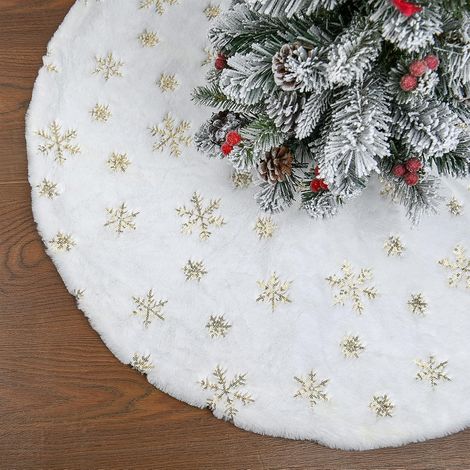 Weihnachtsbaumdecke, 78 Cm/30 Zoll Rund, Weiß Mit Goldener Glitzerschneeflocke, Dicke Und Weiche Weiße Kunstfell-weihnachtsbaumdecke