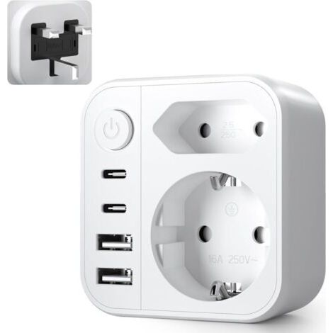 6-in-1-netzadapter Für Großbritannien, Uk-steckeradapter, Uk-stecker-auf-französischer-stecker-adapter Mit 2 Usb-a-anschlüssen, 2 Usb-c-anschlüssen, 2 Steckdosen Und Einem Usb-g-anschluss Für Großbrit
