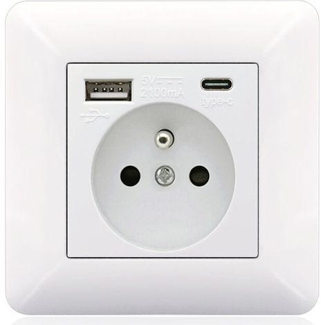 Französische Typ-c+usb 16a Typ 86 Steckdosenleiste, Anzahl Der Steckdosen: 2 Löcher, Anzahl Der Usb-anschlüsse: 1, Anzahl Der Typ-c-anschlüsse: 1, Sicher Und Fest (weißer Bogen)