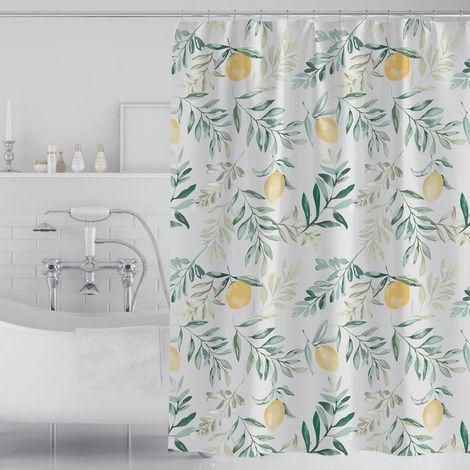 Duschvorhang, 180 X 200 Cm, Mit 12 Haken, Schnelltrocknend (zitrone), Wasserdichtes Polyestergewebe, Maschinenwaschbar, Badezimmervorhänge