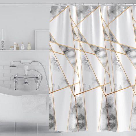 Duschvorhang, 180 X 200 Cm, Mit 12 Haken, Schnelltrocknend (marmoroptik), Wasserdichtes Polyestergewebe, Maschinenwaschbar, Badezimmervorhänge