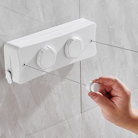 Einziehbare Wäscheleine 2 X 5,1 M, Edelstahl, Wandmontage, Robuste Ausführung, Für Innenräume, Hotels, Balkone, Badezimmer (weiß)