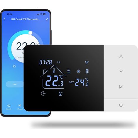 Wlan-thermostat Für 3a-gasheizkessel, 2-draht-wandthermostat Mit Batteriebetrieb, Batterie- Oder Usb-stromversorgung, Programmierbar, Kompatibel Mit Alexa Und Google Home, Sprachsteuerung Und Fernbedi