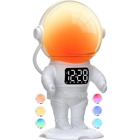 Sonnenaufgangssimulator-wecker Mit Bluetooth-lautsprecher, 7 Klingeltönen, 21 Schlafgeräuschen, Lichtfarben, Schlummerfunktion, Timer, Astronautenform Für Kinder Und Jugendliche