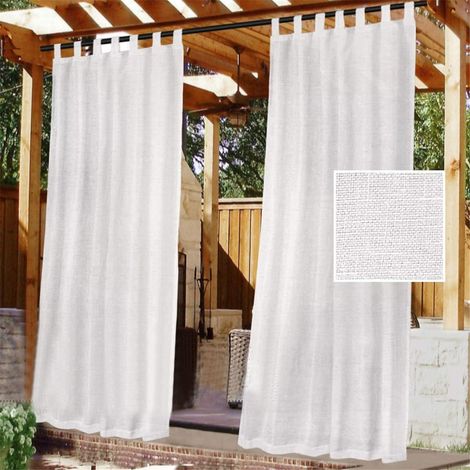 2er-set Weiße Outdoor-vorhänge (h 213 X B 132 Cm) Mit Schlaufenaufhängung, Wasserdicht, Verdunkelnd, Mit Klettverschluss, Für Pergola, Pavillon, Terrasse, Gartenlaube