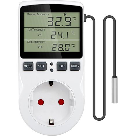 Stück Digitaler Temperaturreglerstecker (230 V Ac) Mit Sensorsonde, Heiz-/kühlthermostatstecker Mit Timer, Thermostatschalter Mit Led-anzeige