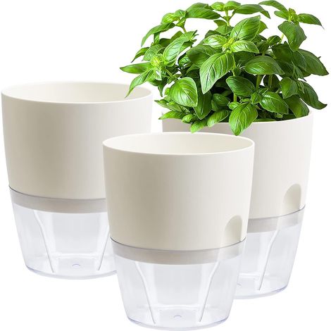 3-teiliges Set Weißer Blumentöpfe, 15,3 Cm Breit, Automatische Töpfe Mit Selbstbewässerungssystem, Transparenter Blumentopf Mit Visueller Wasserstandsanzeige Für Zimmer- Und Gartenpflanzen