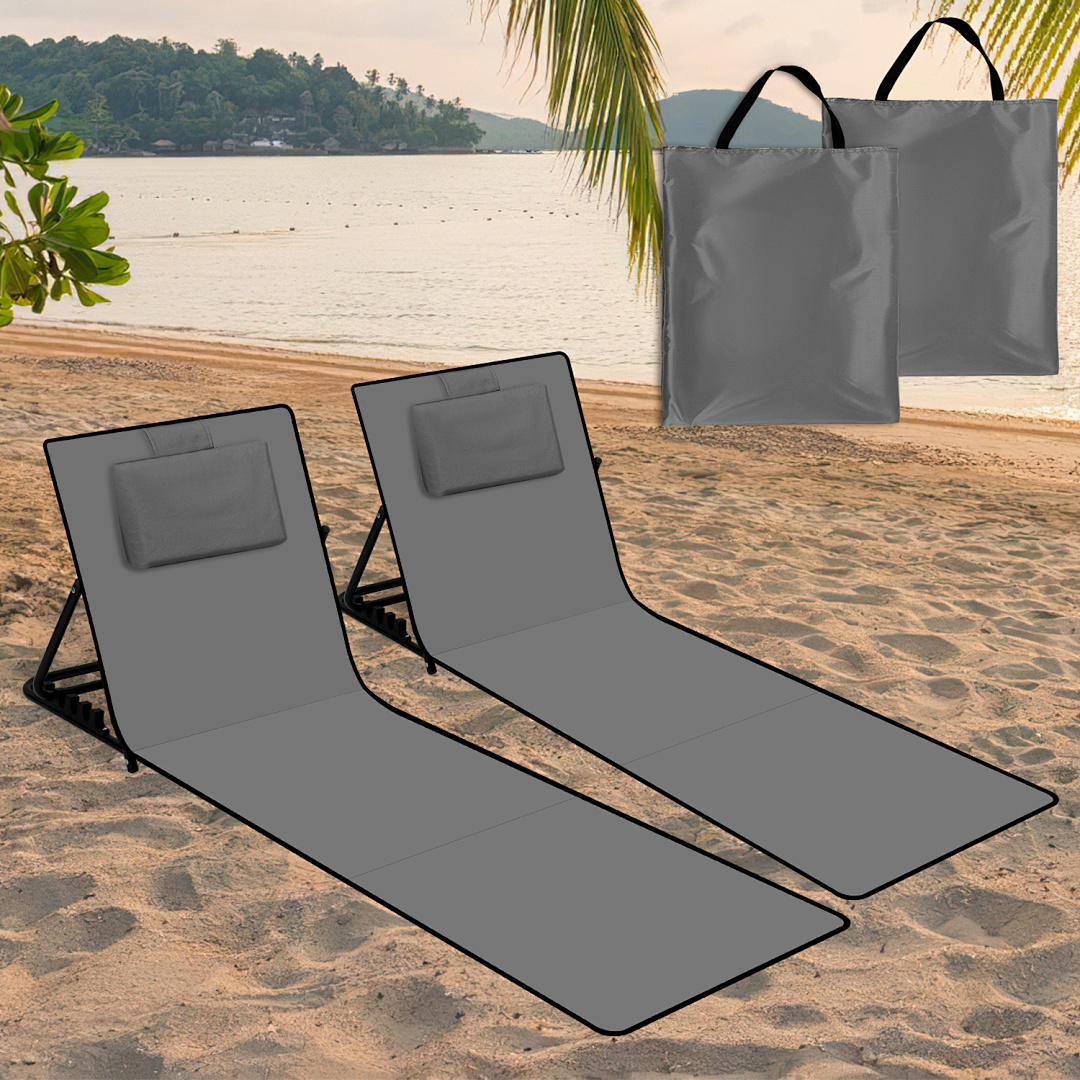 Randaco Set De 2 Mantas De Playa 145 X 47 Cm, Tumbona Acolchada Con Respaldo Plegable, Esterilla De Playa Transportable Para Exterior, Gris