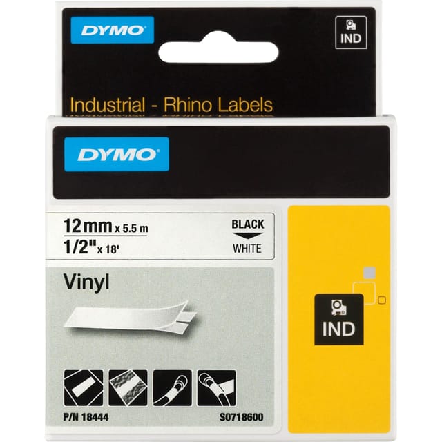 Dymo - Schriftband Band-B.12mm Band-L.5,5m Vinylband schwarz auf weiß