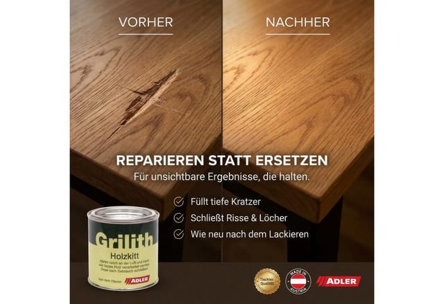 Adler - Grilith Holzkitt - Reparaturpaste Spachtelmasse, ideal zur Holzreparatur, Nussbaum 200ml