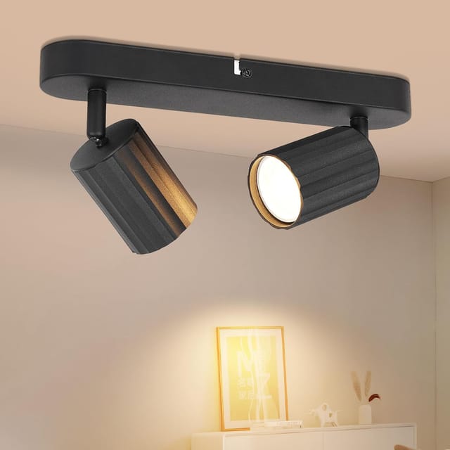 Schwarze Led-deckenleuchte Mit 2 Spots, Gu10-leuchtmittel, 350° Verstellbar, Max. 50 Watt Pro Spot, Wandleuchte Für Den Innenbereich, Geeignet Für Küche, Schlafzimmer Und Wohnzimmer (leuchtmittel Nich