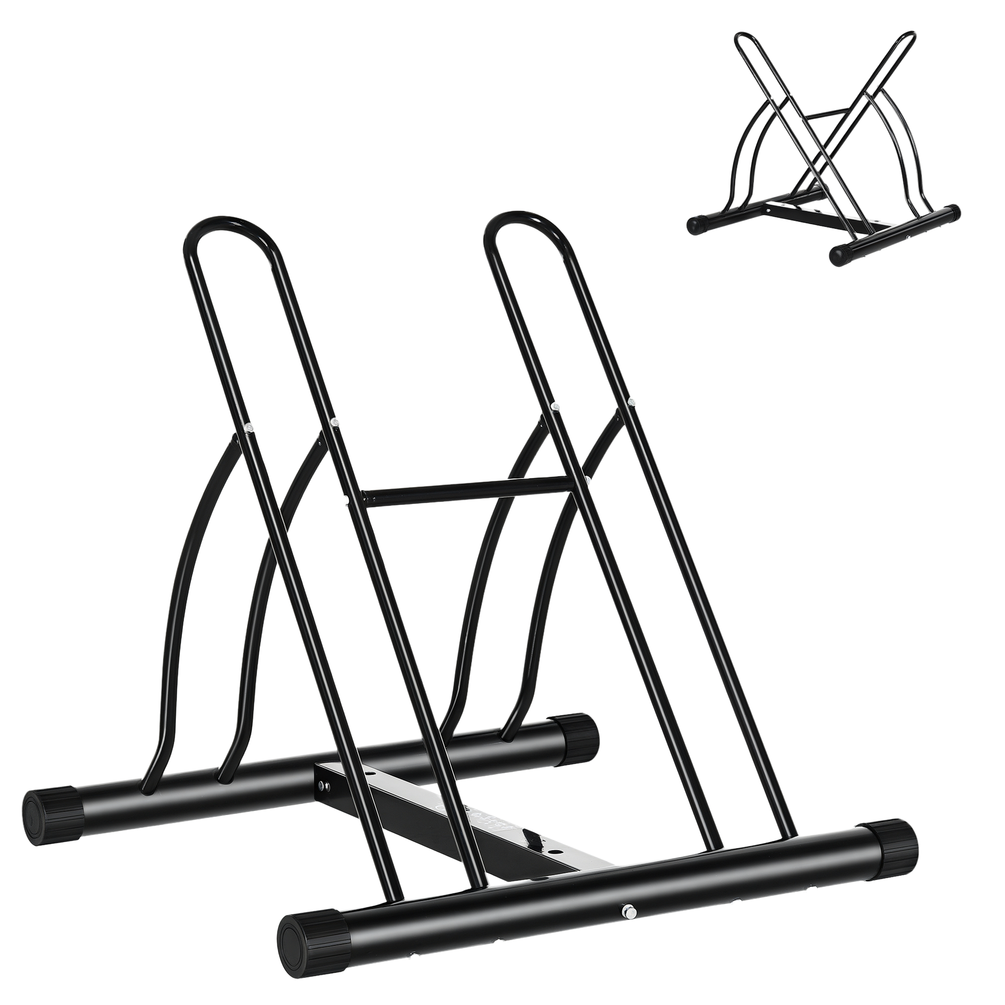 Fahrradständer Für 2 Fahrräder, Fahrradparkplatz, Unter 65 Mm Breit, Einfach Zu Montieren, Rutschfeste Unterlage, Für Drinnen Und Draußen, 60 X 54 X 57 Cm, Schwarz