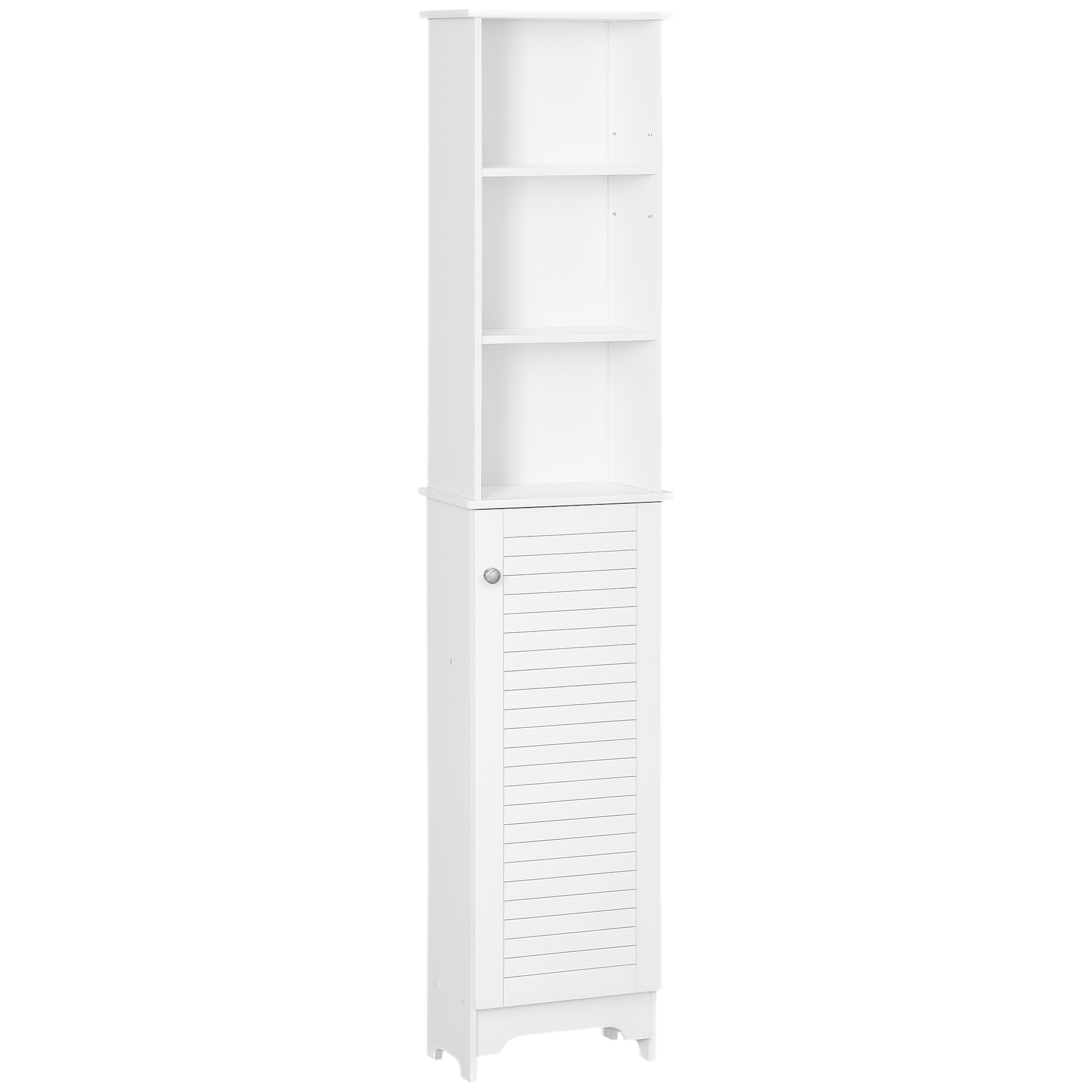 Hoher Badezimmerschrank Mit Offenen Regalen Und Innenfach, Zusätzlicher Stauraum, 34 X 20 X 165 Cm, Weiß