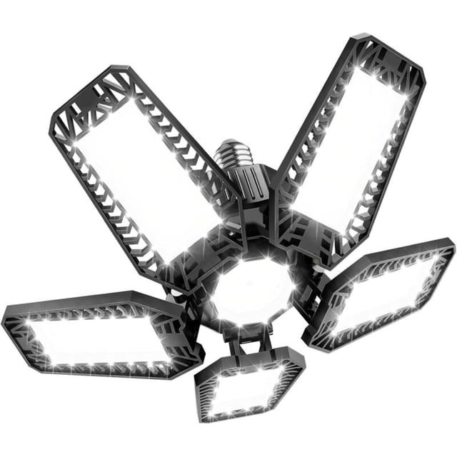 160-w-led-garagenleuchte, 1 Stück, E27-fassung, Flexible Werkstattleuchte Mit 5+1 Verstellbaren Paneelen, 16000 Lm Led-deckenleuchte Für Garage, Keller, Küche, Werkstatt, Büro, Laden