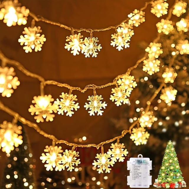 Schneeflocken-lichterkette, 6 M, 40 Leds, Batteriebetrieben – 8 Beleuchtungsmodi Mit Speicherfunktion – Weihnachtsbeleuchtung Für Drinnen Und Draußen, Z. B. Für Weihnachtsbaum, Schlafzimmer, Garten, H