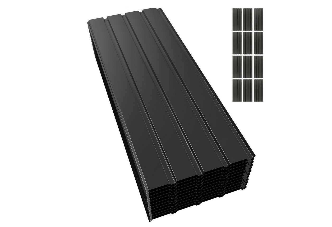 Dachplatte Wandplatte Bitumenwellplatten Wellplatte, Packung Mit 12 Vordächern 115 X 45 Cm, 0,3 Mm Aus Verzinktem Metall Zum Ersetzen Der Vordachfarbe, Schwarz Bild 3