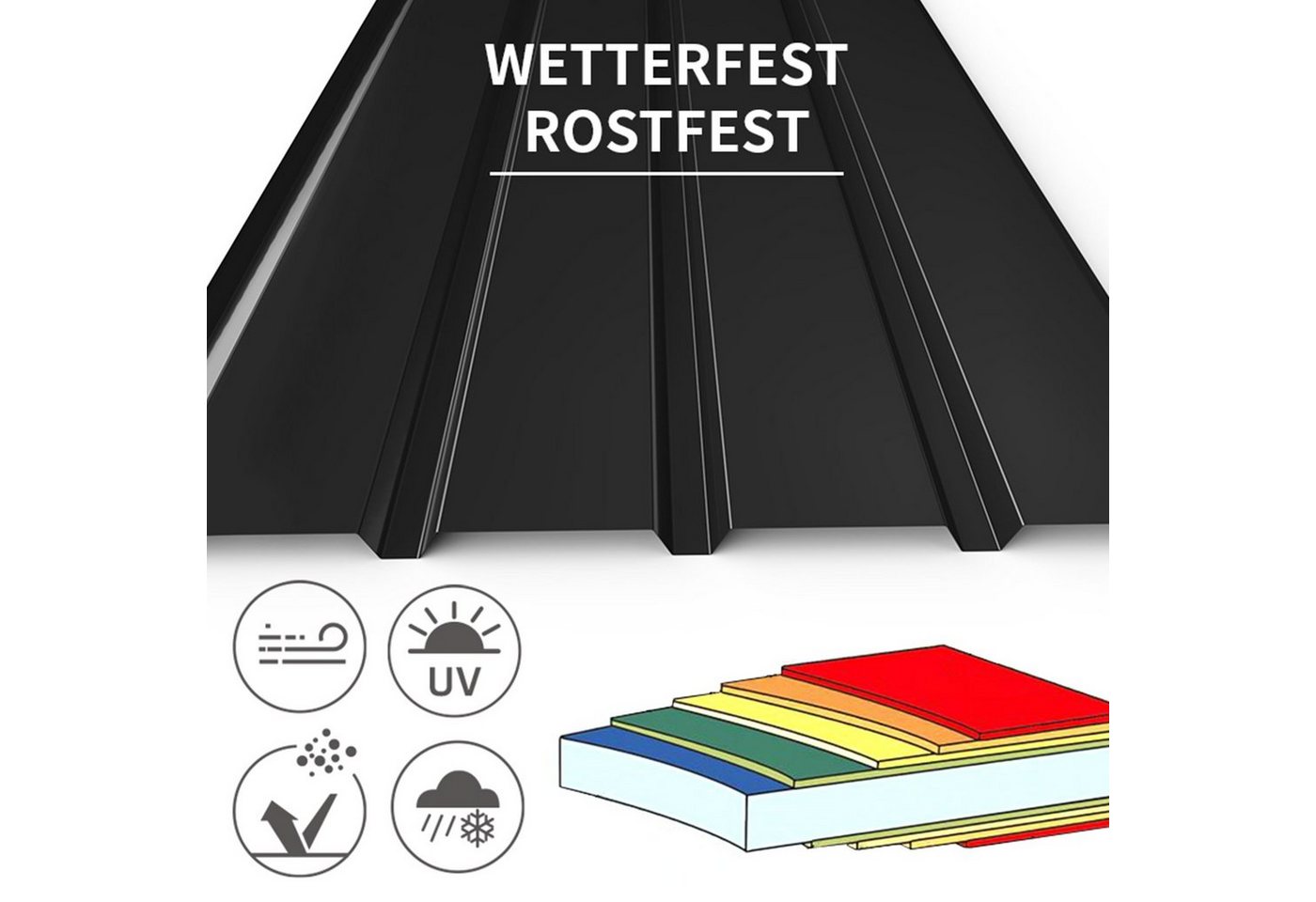 Dachplatte Wandplatte Bitumenwellplatten Wellplatte, Packung Mit 12 Vordächern 115 X 45 Cm, 0,3 Mm Aus Verzinktem Metall Zum Ersetzen Der Vordachfarbe, Schwarz Bild 5