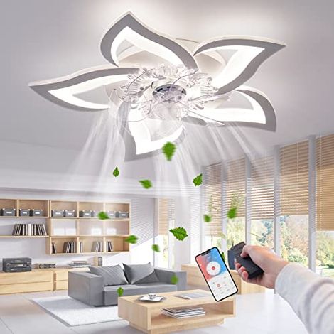 Moderner Deckenventilator Mit Blumenmuster, Dimmbarer Led-ventilator Mit Fernbedienung/app-steuerung, Timer, Weiß