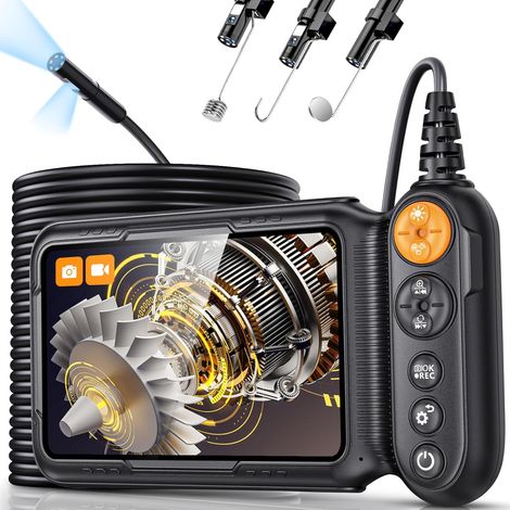 Endoskopkamera Mit Zwei Objektiven, 1080p Hd 5-zoll-ips-bildschirm, 8+1 Led-leuchten, Rohrinspektionskamera, Ip67 Wasserdicht, 5 M Langes, Halbstarres Kabel
