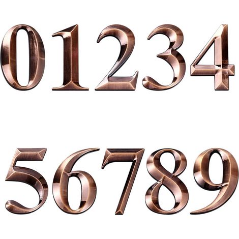 (rotbronze) Set Mit 10 Selbstklebenden 3d-hausnummern, 7 Cm, Für Haustüren Und Briefkästen. Nummern 0 Bis 9 Für Wohnungen, Häuser Und Büros.