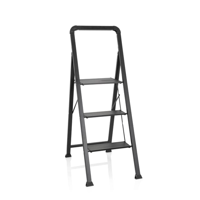 Klappleiter SOLID W6 Stahl / Aluminium schwarz mit Griff 3 Stufen hjh OFFICE