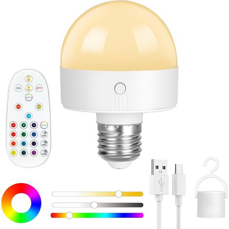 E27-glühbirne Mit Kabelloser Fernbedienung, 15 Farben, Wiederaufladbar, Typ C, E27-glühbirne Mit Fernbedienung Und Touch-funktion, Dimmbar, Für Schlafzimmer, Küche, Decke