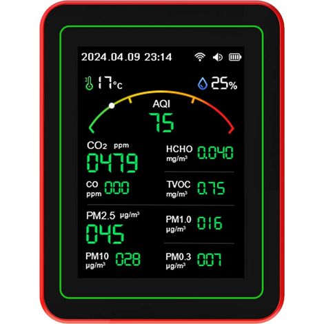 Co2 Pm2,5 Formaldehyd Tvoc Temperatur- Und Feuchtigkeitsmessgerät Luftqualitätsdetektor Schadstoffmessgerät Innenraummessgerät