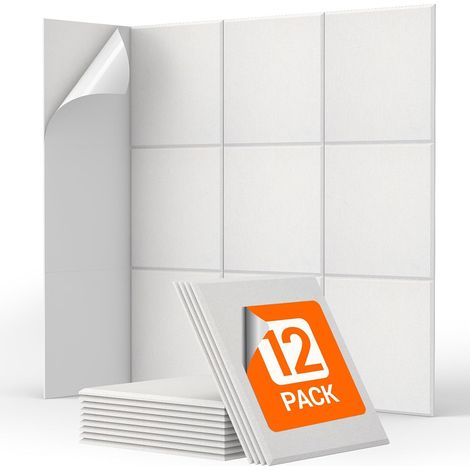 Set Mit 12 Selbstklebenden Akustikwandpaneelen, 30 X 30 X 0,9 Cm, Hochdichte Akustikpaneele, Schalldämmender Akustikschaumstoff Für Studio, Büro, Schlafzimmer, Wohnzimmer, Weiß