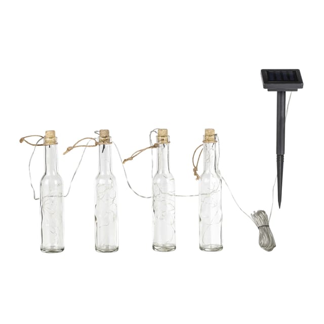 Außenlampe Lichterkette Garten Solarlampe 4-flammig, Led Terrassenleuchte Glas Flaschen Klar Gartendeko, 12x Led Warmweiß, Lxbxh 4,8x4,8x14,5 Cm