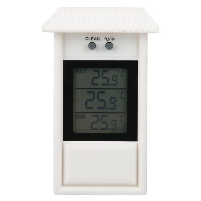 Wasserdichtes digitales Außenthermometer – Weiße Temperaturanzeige mit Haken