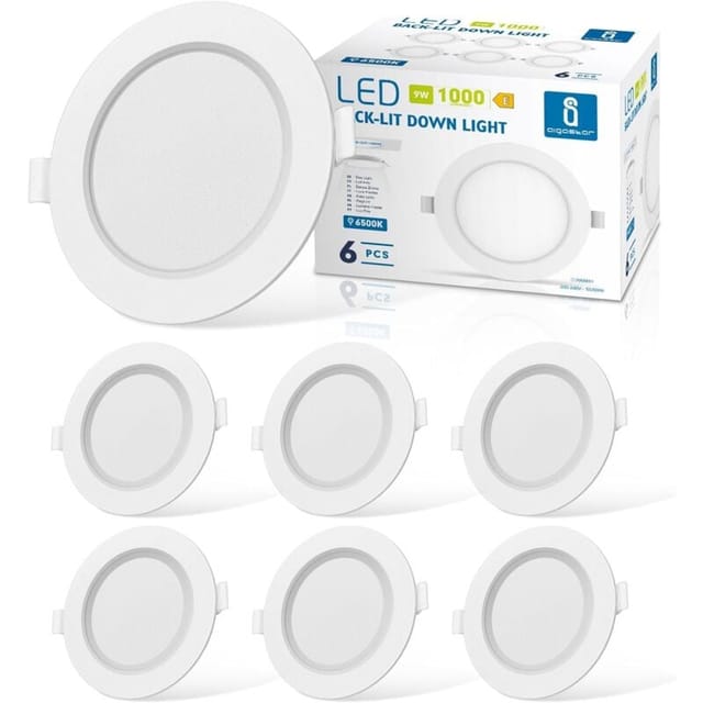 Lot De 6 Spot Led Encastrable Dimmable, 9w 6000k Blanc Naturel, Ip65 Plafonnier Led Salle De Bain, Spot Led Extra Plat 35mm, Diamètre Du Trou Φ130-135mm, Ac 230v Éclairage De Plafond Pour Le Salo