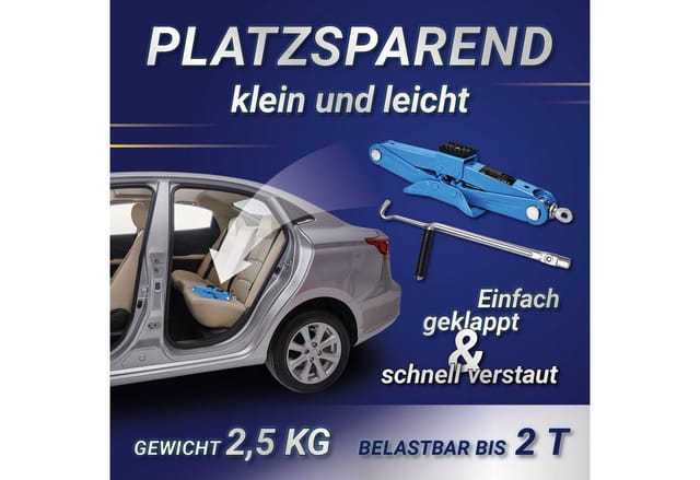 Bituxx - kfz Scherenwagenheber 2T flach Wagenheber 2 Tonnen Hubhöhe von 10,5 cm bis 38 cm inkl. Gummiauflage und praktischer Handkurbel