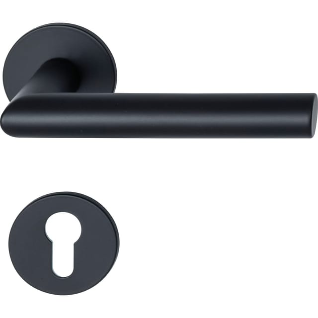 Marchesi - Drückergarnitur gehrung auf Flachrosette pz, Edelstahl schwarz matt