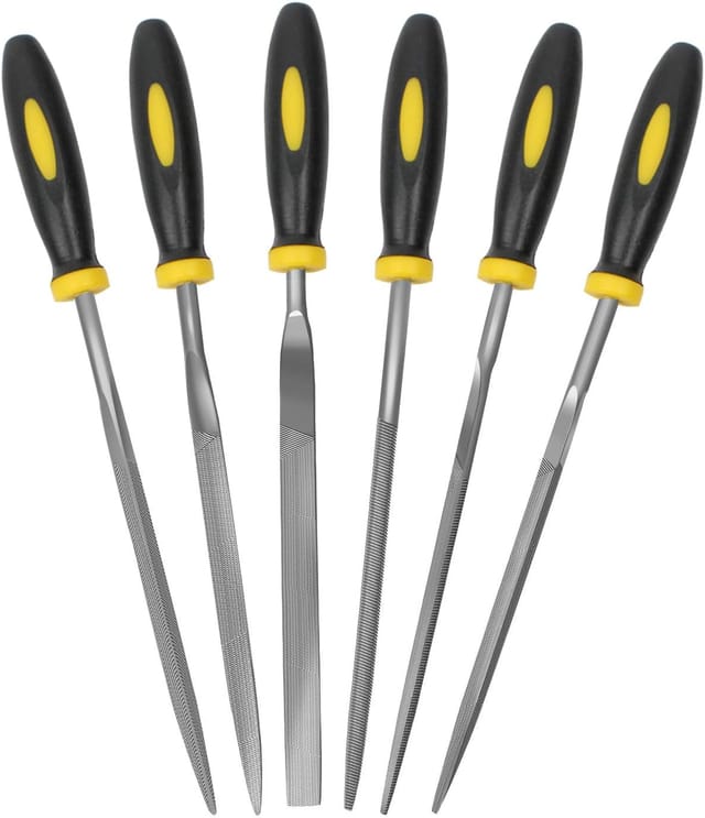 Ersandy - 6-teiliges Feilenset, 5,5-Zoll-Nadelfeilen, Feilenset aus Kohlenstoffstahl mit 3 mm Durchmesser und Griff, geeignet für Metall, Holz, Glas,