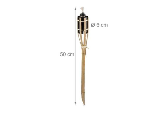 Relaxdays Gartenfackeln für draußen, 8er Set, 50 cm, Bambusfackeln Gartenparty Deko, Ölfackeln mit Ersatzdocht, natur