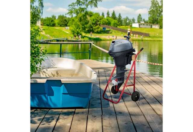 Relaxdays - Außenborder Ständer, Lagerung & Transport, Langschaft Außenbordmotor, bis 100 kg, Stahl, Motorhalter, rot