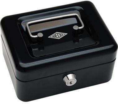 Wedo - Geldkassette ® 15,2 x 8 x 11,5 cm (b x h x t) 1 Fach für Banknoten 4 Fächer für Hartgeld mit Schloss Stahl schwarz