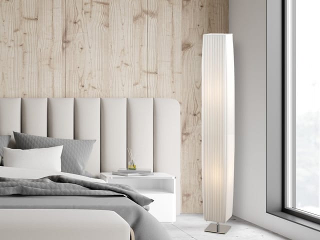 Kleine led Stehleuchte mit Plissee Stoffschirm Weiß eckig, Höhe 119cm