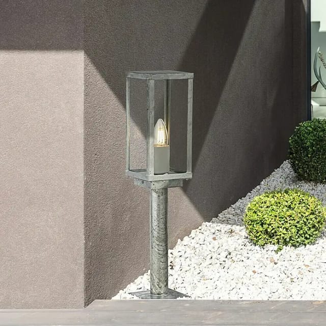 Searchlight - Außenleuchte Stehlampe Sockelleuchte Glas Baustahl silber verzinkt E27 Garten